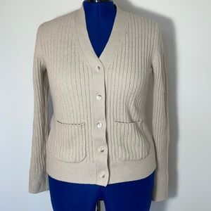 LOFT beige sweater cardigan v-neck Medium Excellent Condition